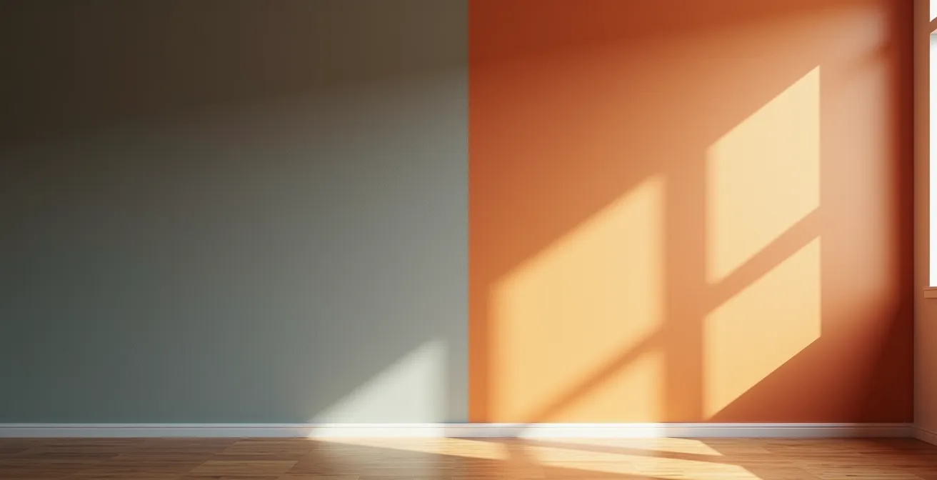 Comparaison côte à côte d'un mur peint gris chaud éclairé par différents CRI