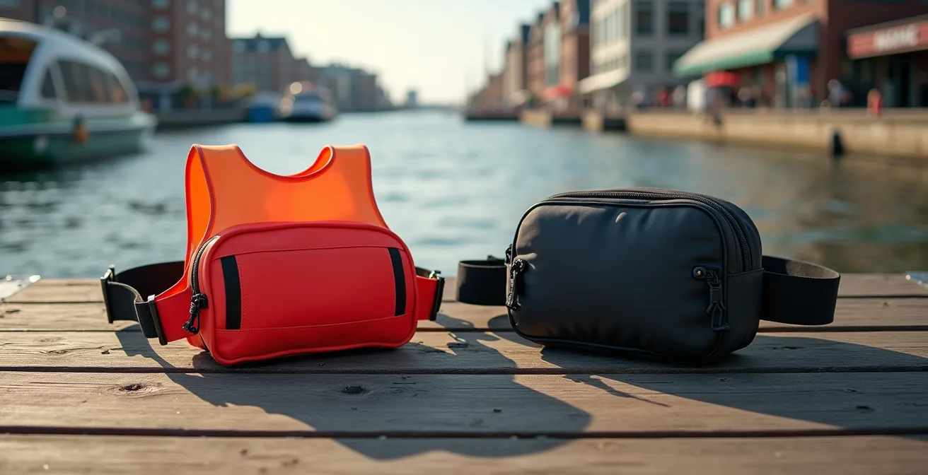 Comparaison visuelle entre un gilet de sauvetage traditionnel et une ceinture gonflable pour le SUP