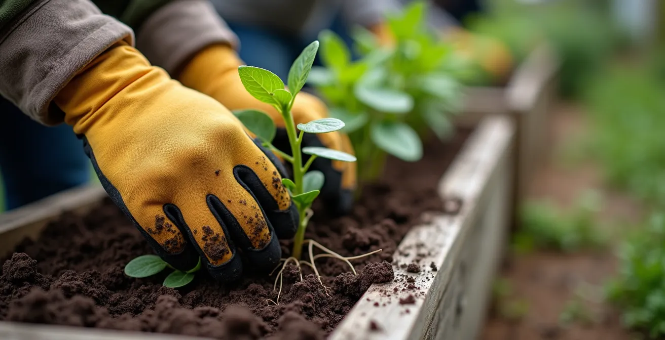 Corvée printanière dans une ruelle verte avec voisins de tous âges travaillant ensemble