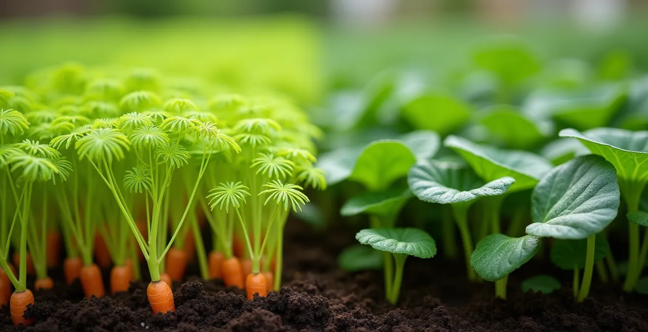 Comparaison visuelle entre la densité de plantation des carottes et des choux dans un carré potager