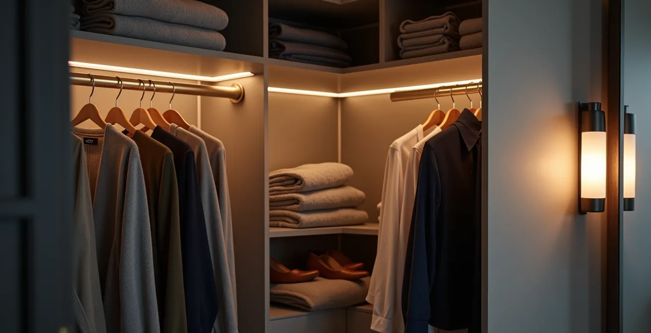 Système d'éclairage à trois niveaux dans un walk-in avec LED dissimulées