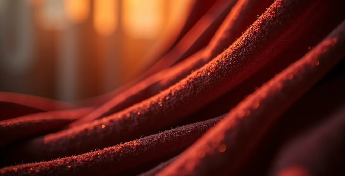 Vue macro de fibres textiles montrant la structure d'absorption sonore